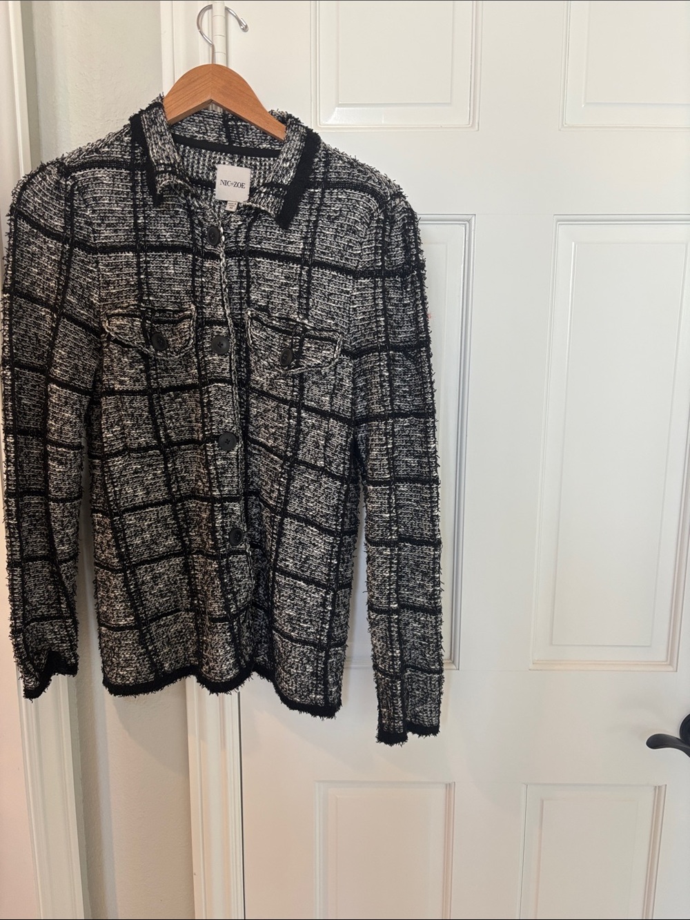 NIC+ZOE Black and White Windowpane Tweed Jacket